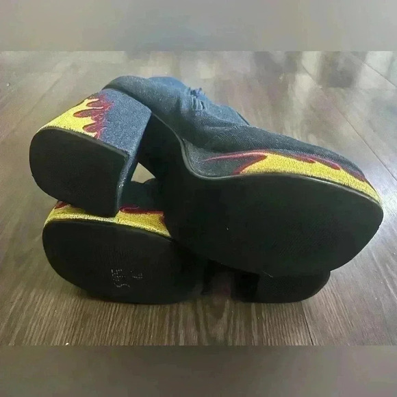 UNIF Rare Flame Denim Chunky Platform Block/Ankle Boots Size 9 - Picture 5 of 7